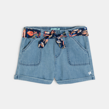 بلوزة بياقة مكشكشة للطفلة الرضيعة وشورت جينز أزرق خفيف